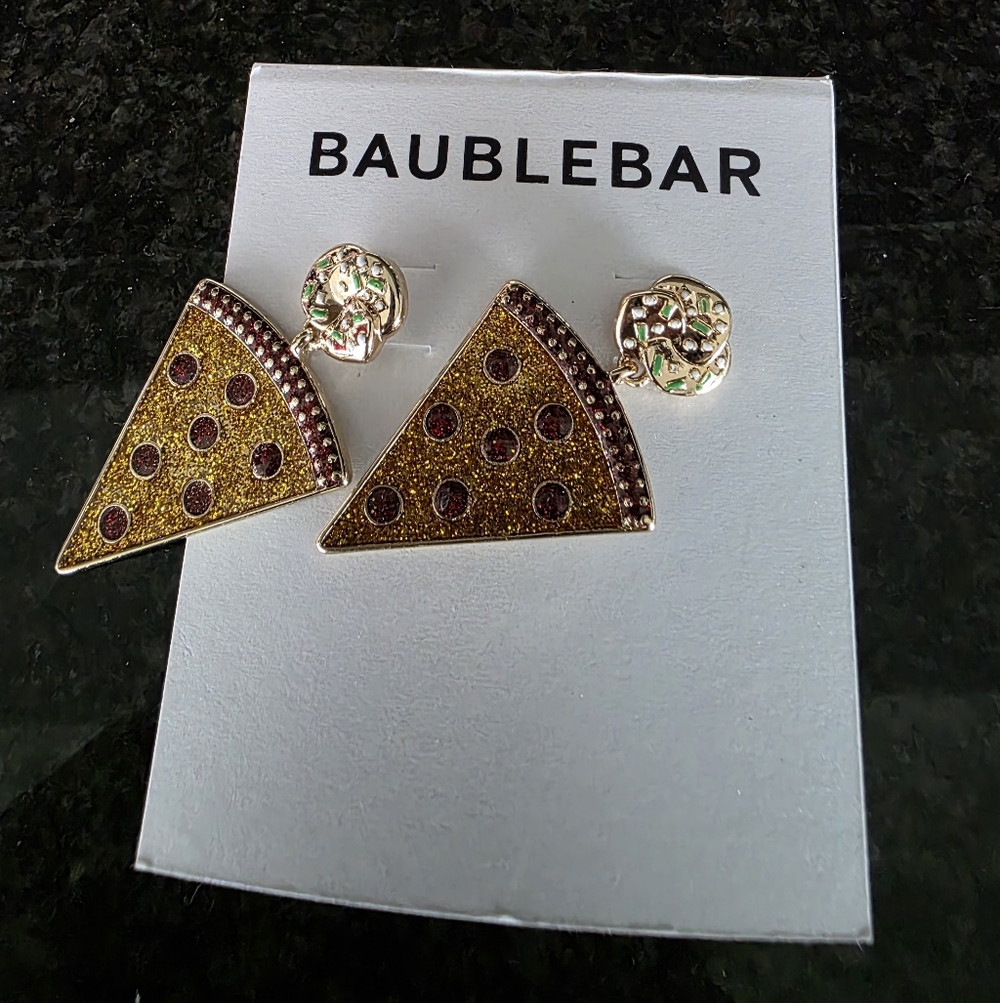 4 FOR $100  -  BaubleBar Gold and Brown Pizza Slice Earrings